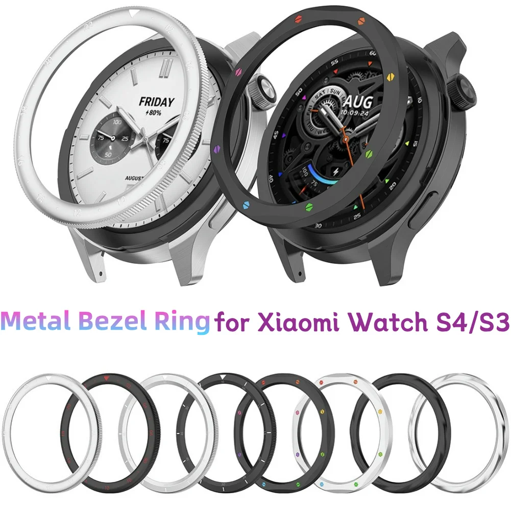 Metal Bezel Ring Watch Bezel Shell Tempered Glass Protective Flim Metal Bezel Metal Watch Bezel for Xiaomi Watch S4 ESIM/S3 ESIM