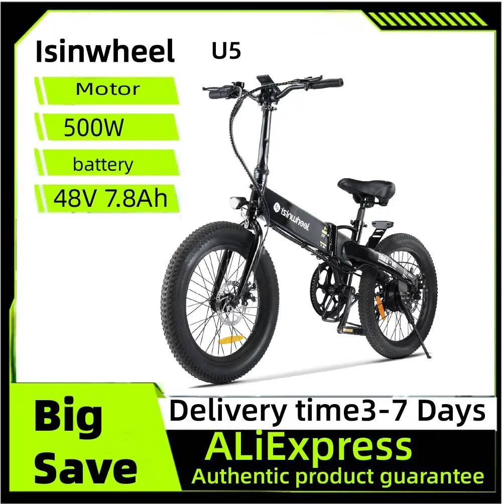 

lsinwheel U5 Foldable Electric Bicycle 48V 7.8Ah Battery 500W Motor 20 inch tire City E-bike 5-Speed Transmission