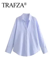 TRAFZA 2024 Spring Women Fashion Blouses New Lapel Long Sleeves Loose Top Woman Button Wild Commute Office Lady Female Shirt