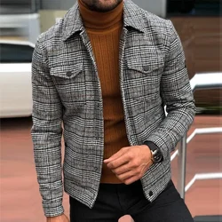 Fashion Jacket Men Spring Autumn Slim Plaid Thin Coat Clothing Turn-down Collar Single Breasted Casual Outerwear & Coats