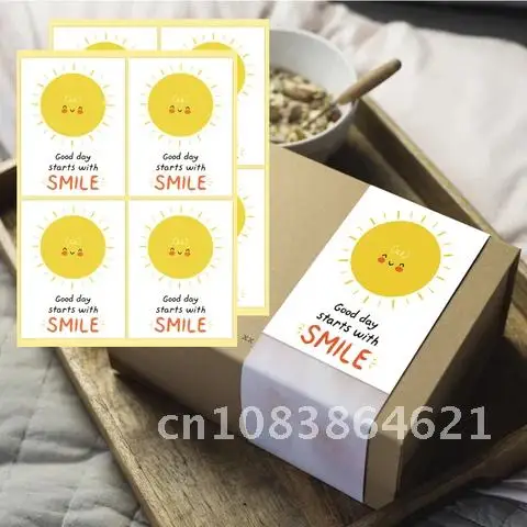 

48-96pcs Cute Cartoons Stickers Seal Labels For Small Store Decor Label Good Day Starts With Smile Stickers For Stationery