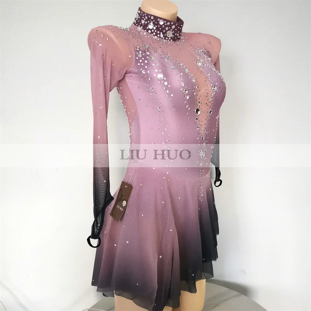 LIUHUO Ice Dance Figure Skating Dress donna Adult Girl Teens personalizza Costume Performance Competition body Gradient Brown