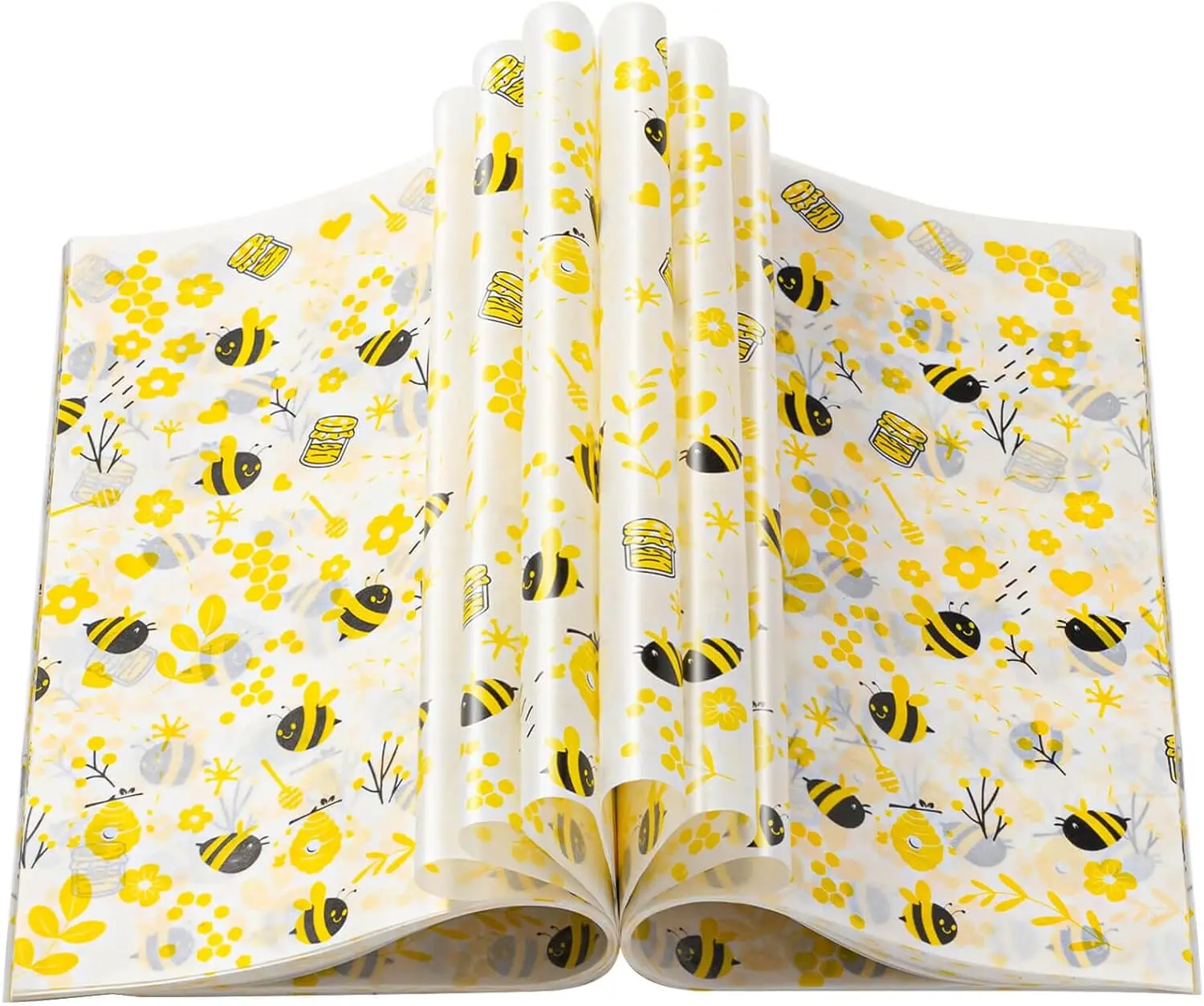 100 Pcs Wax Paper Sheets for Food, Bee Pattern Sandwich Wrap Deli Wraps, Oil-proof Picnic Basket Liners for Kitchen