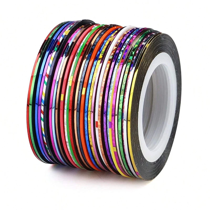 30PCS Nail Striping Tape Metallic Yarn Line 3d Nail Art Tool Color Rolls Nail Decals DIY Nail Tips Sticker Decoration