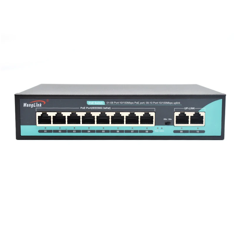 10/100Mbps 8 Port Unmanaged PoE Switch Fast Ethernet  2 RJ45 Uplink 96W Budget Desktop/Wall Mount for Surveillance