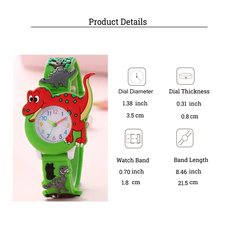 Cute Cartoon 3D Dinosaur Tyrannosaurus Rex Silicone Strap Children's Watch Kids Student Watch Baby Toy Birthday Gift