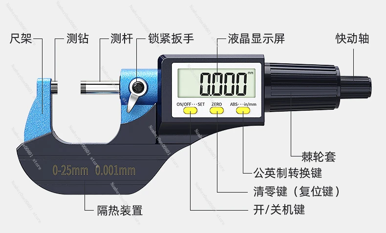 Outer diameter micrometer accuracy 0.001 digital electronic spiral micrometer 0-25mm high precision caliper