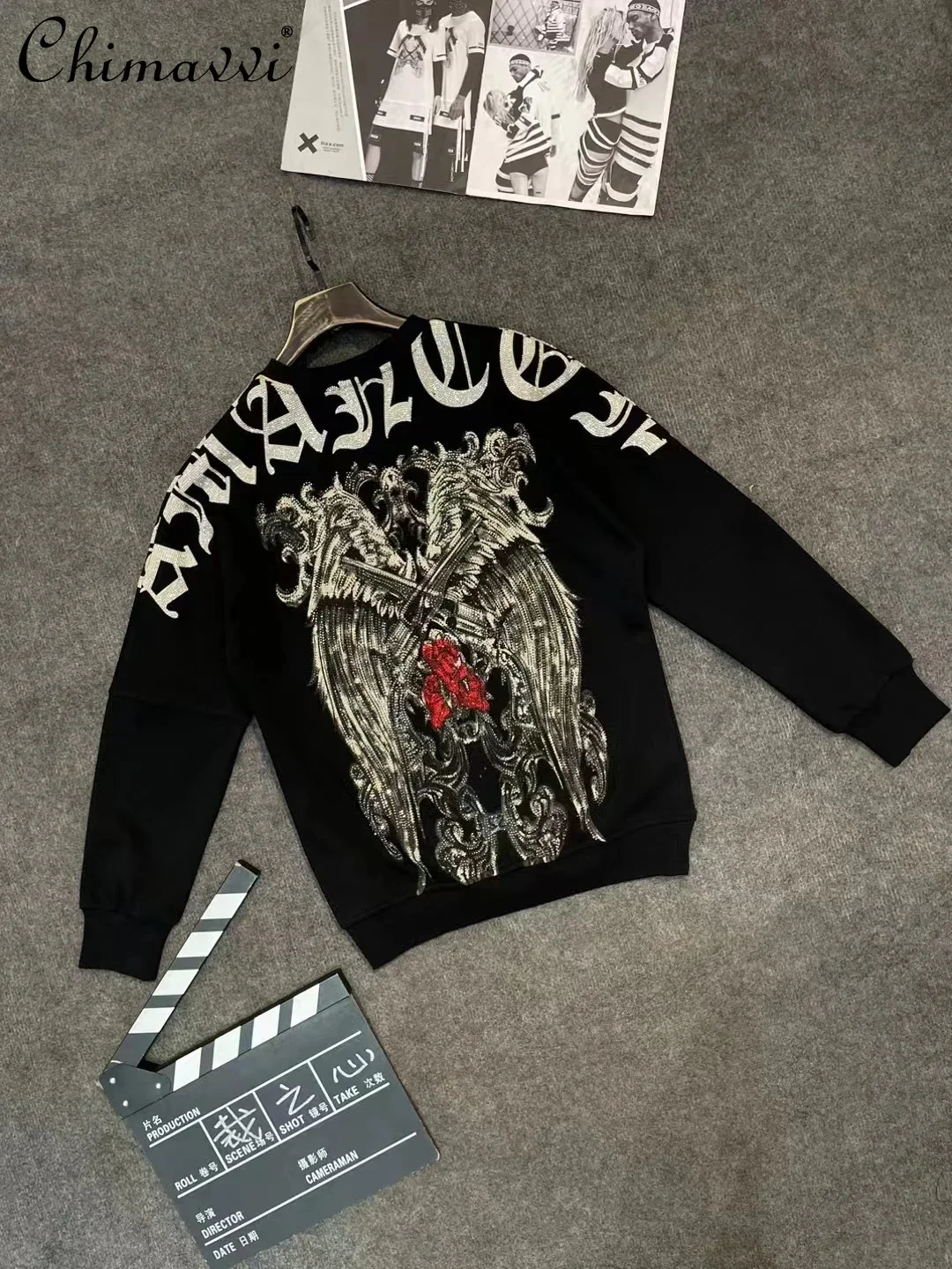 Autumn Winter Hot Diamond Tiger Head Thickened Sweatshirt Fashion Long Sleeve Handsome Loose Men's Large Size Printed Hoodies