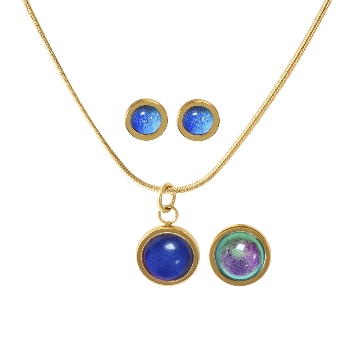 

JINHUI Simulation Blue Stone Simple Earring Necklace for Women Stainless Steel Chain Fine Party Exquisite Waterproof Jewelry Set