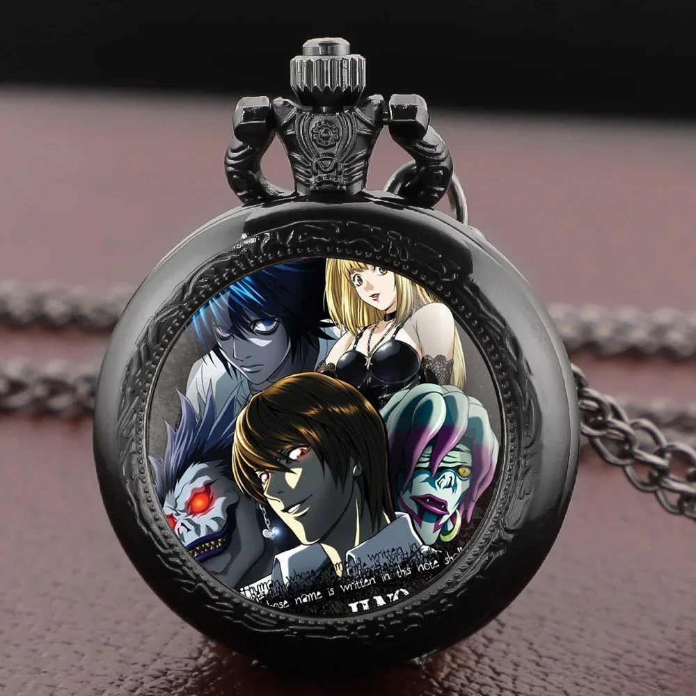 Zegarek kieszonkowy w stylu vintage z motywem Tajemniczego Notatnika Śmierci, szklany, w kształcie kopuły, damski wisiorek zegarowy, męski zegarek, kreatywny prezent dla przyjaciół, Relojes