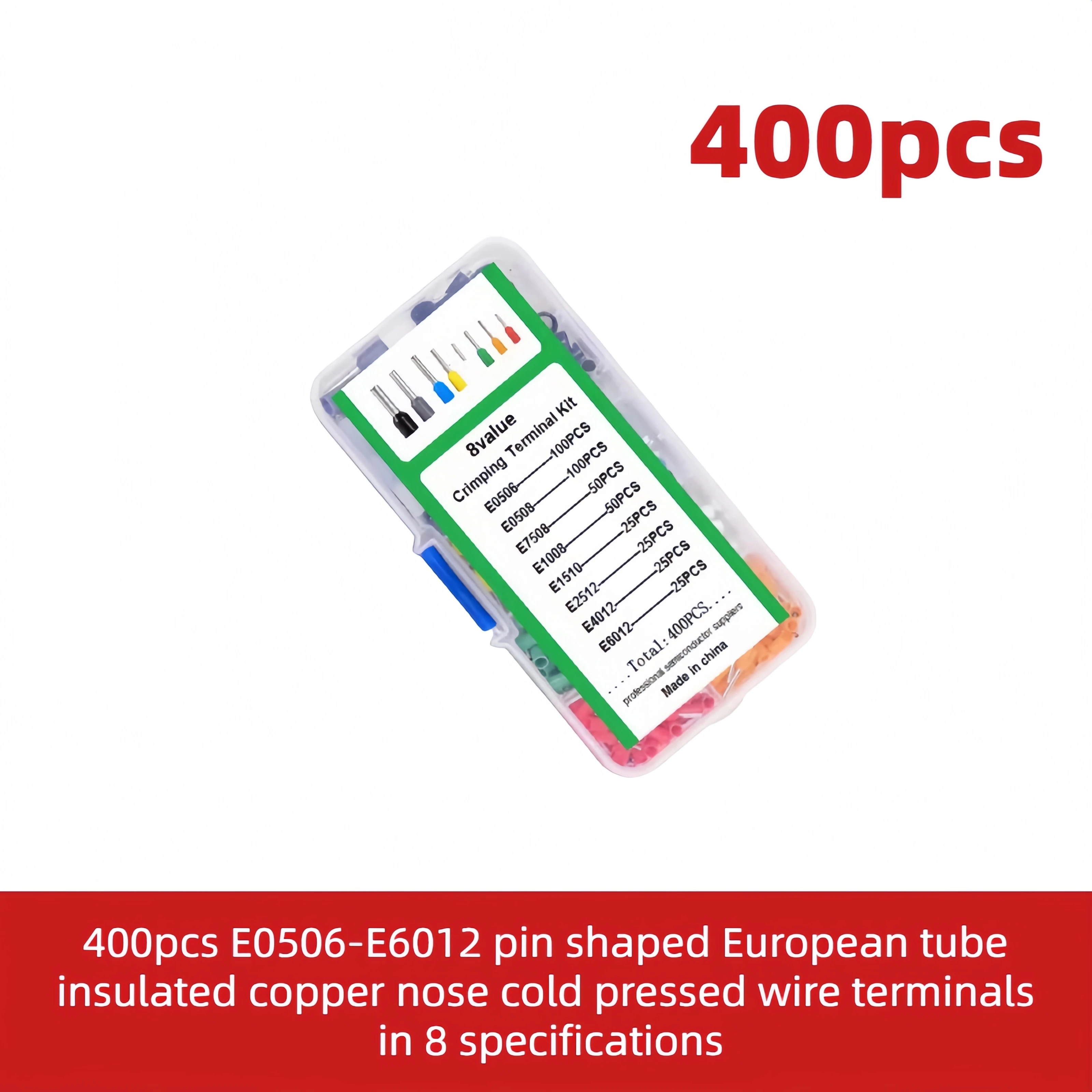 400 E0506-E6012 pin shaped European tube insulated copper nose cold pressed wire terminals in 8 specifications