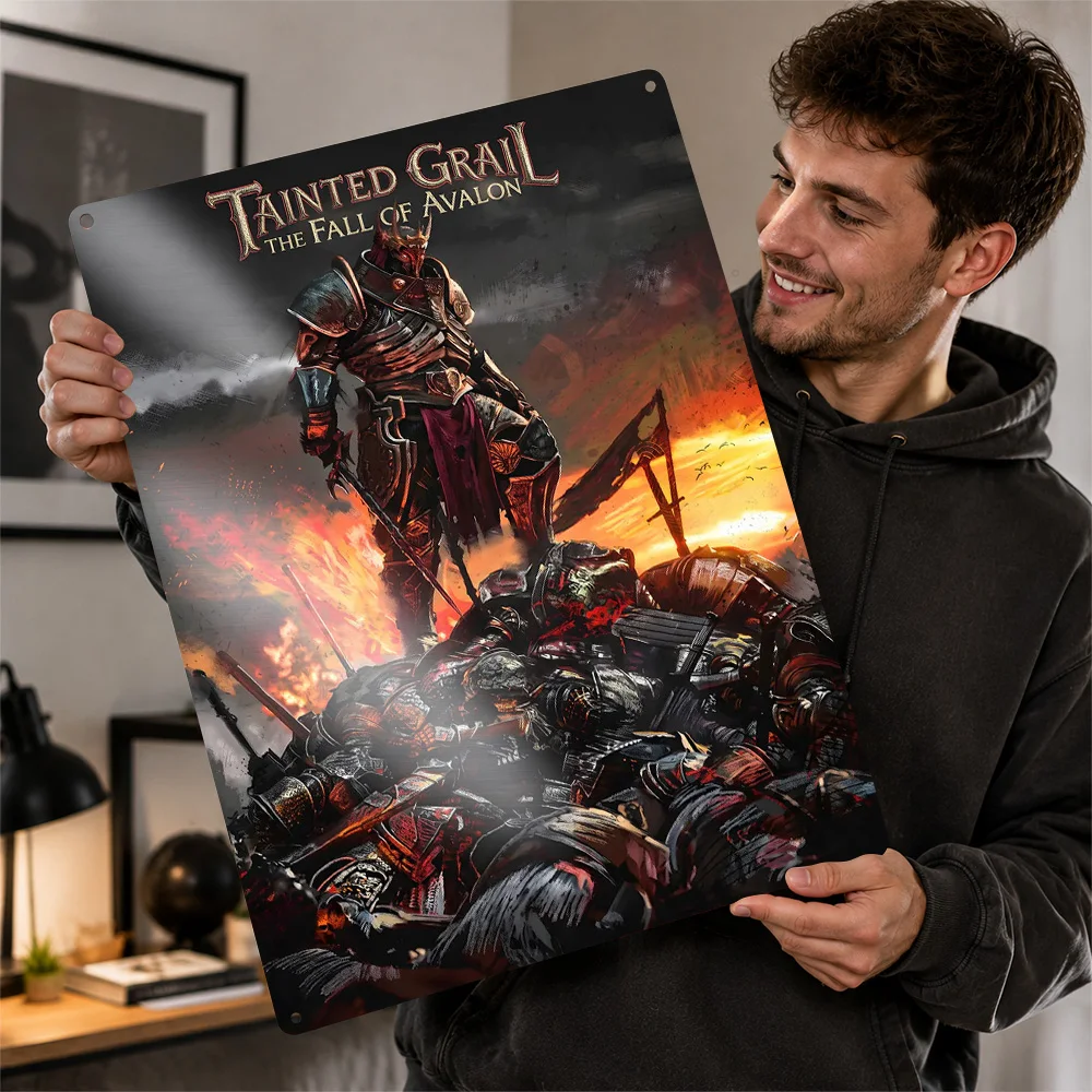 Tainted Grail Fallen Knight Printed Poster Personalized Aluminum Metal Sign Dark Realm Style Wall Art Enhances Creative Studio