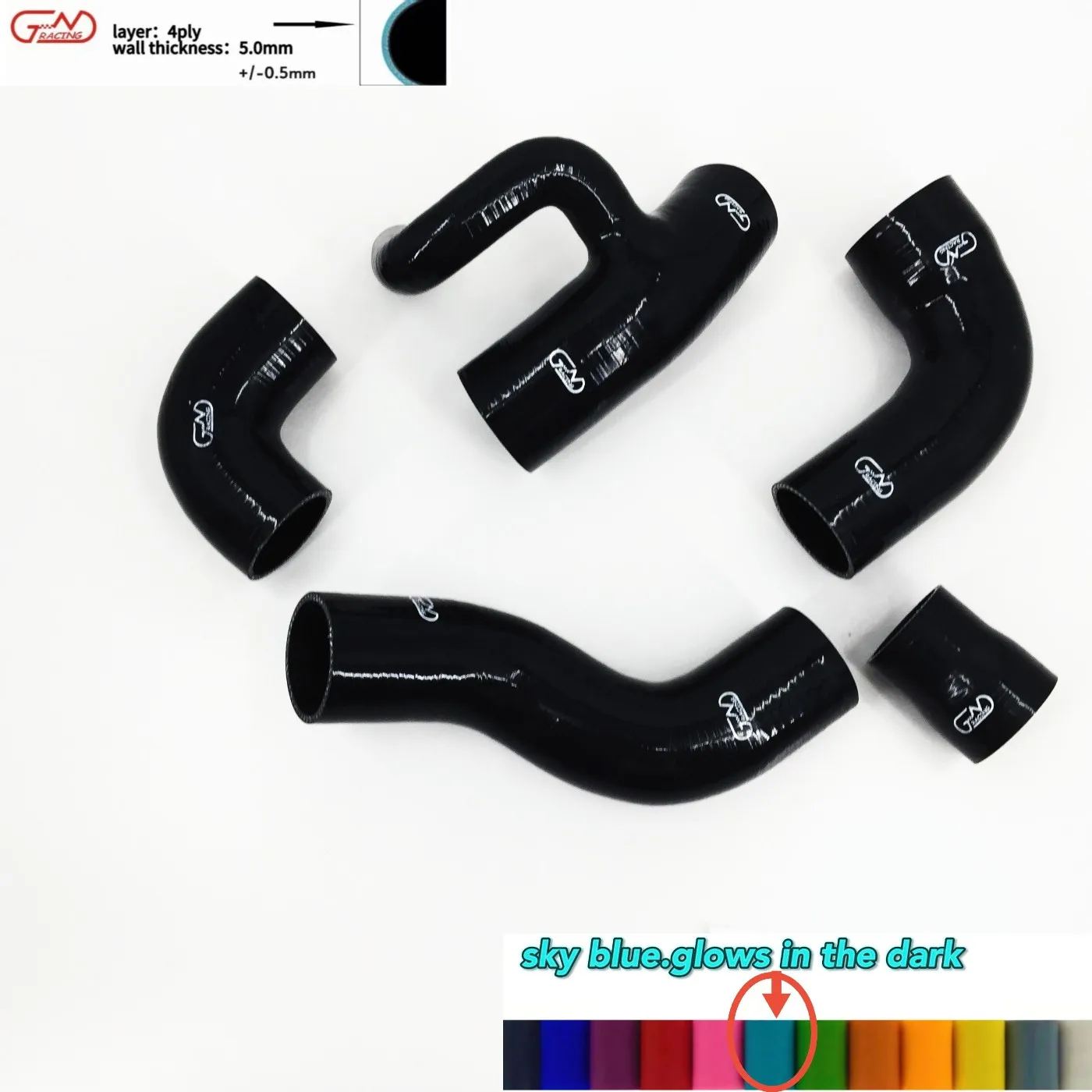 

JNRACING Silicone Boost Turbo Hose 4 ply Kit Clamps For Volvo 850 T-5/T-5R S70/V70 T5 2.3L 1993 1994 1995 1996 1997