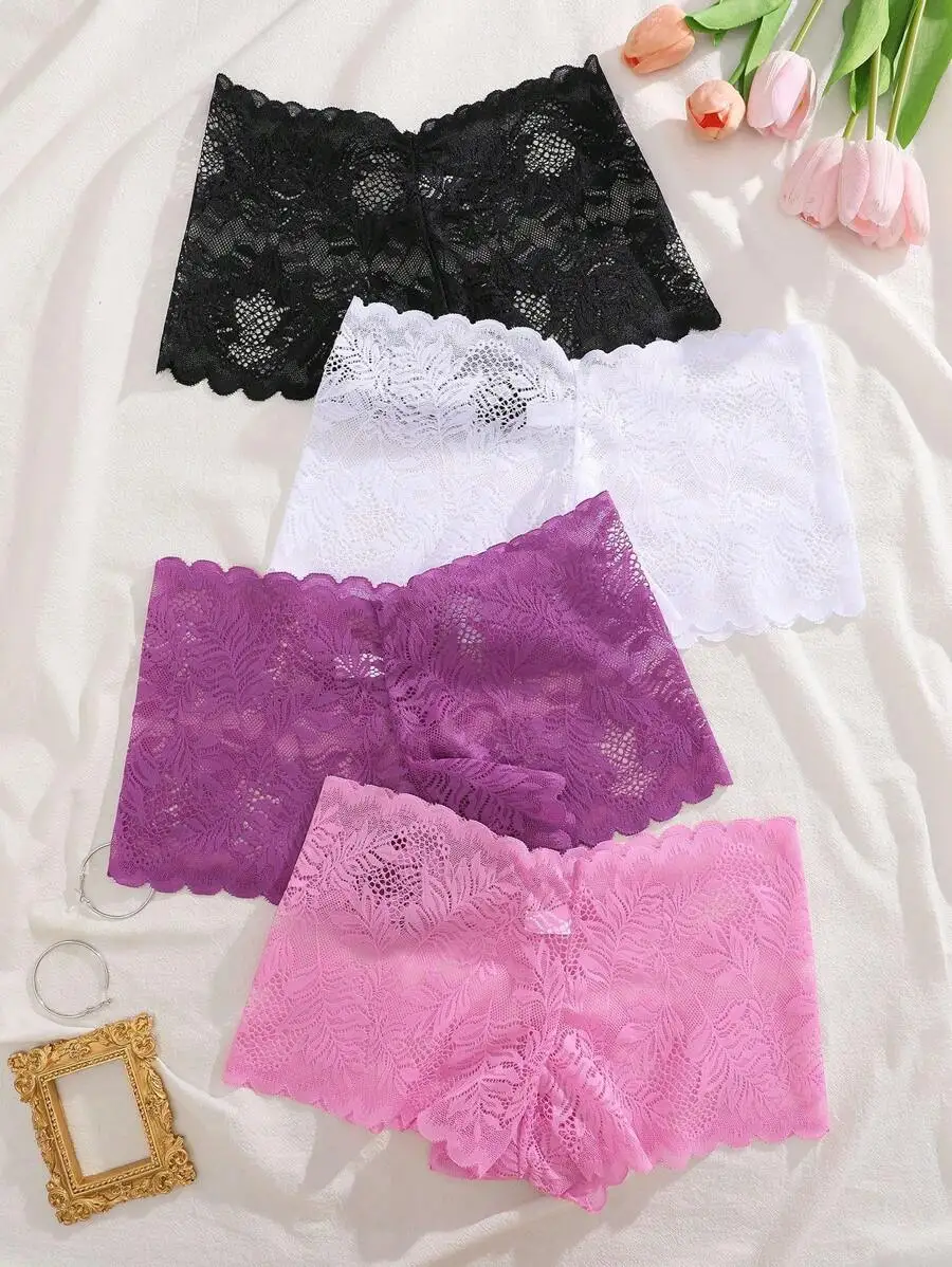 

4pcs Lace Women Briefs Underwear Comfortable Floral Pattern