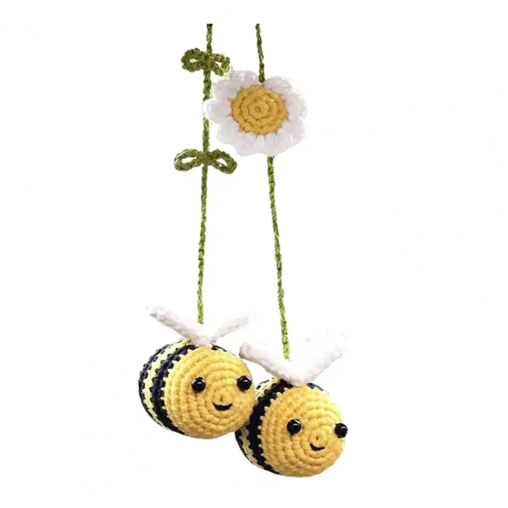 Hanging Decor Handmade Crochet Car Hanging Decoration with Knitting Yarn Flower Unique Auto Rearview Mirror for Nature