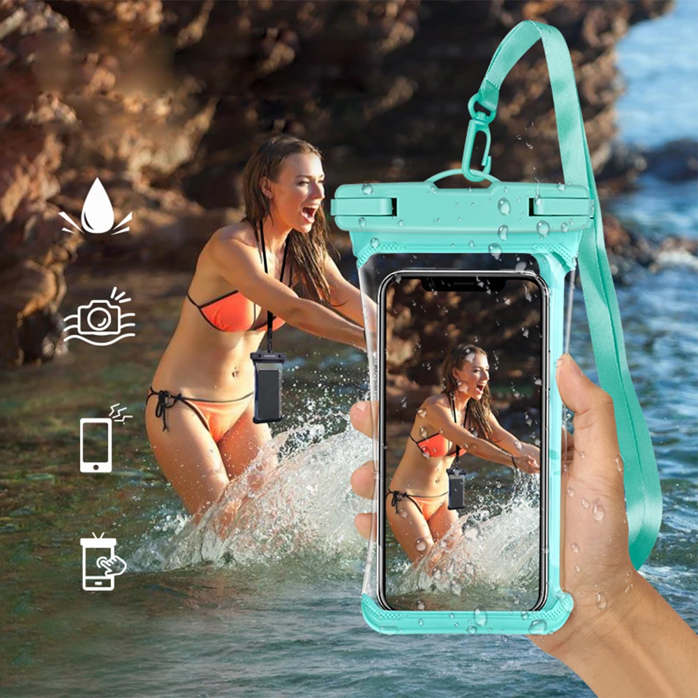 Waterproof Phone Pouch IPX8 Waterproof TPU Phone Case Bag with Lanyard for Outdoor Water Sports Kayaking Boating Swimming