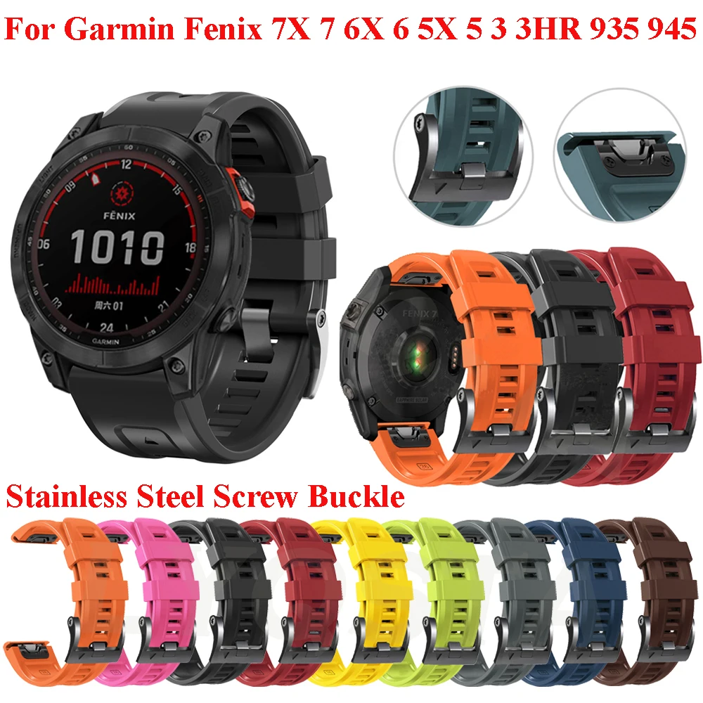 22 26mm Official Screw Clasp Watchband Strap For Garmin Fenix 7 6 5 Plus 945 Silicone Easyfit Wristband For Fenix 6X 7X 5X Watch