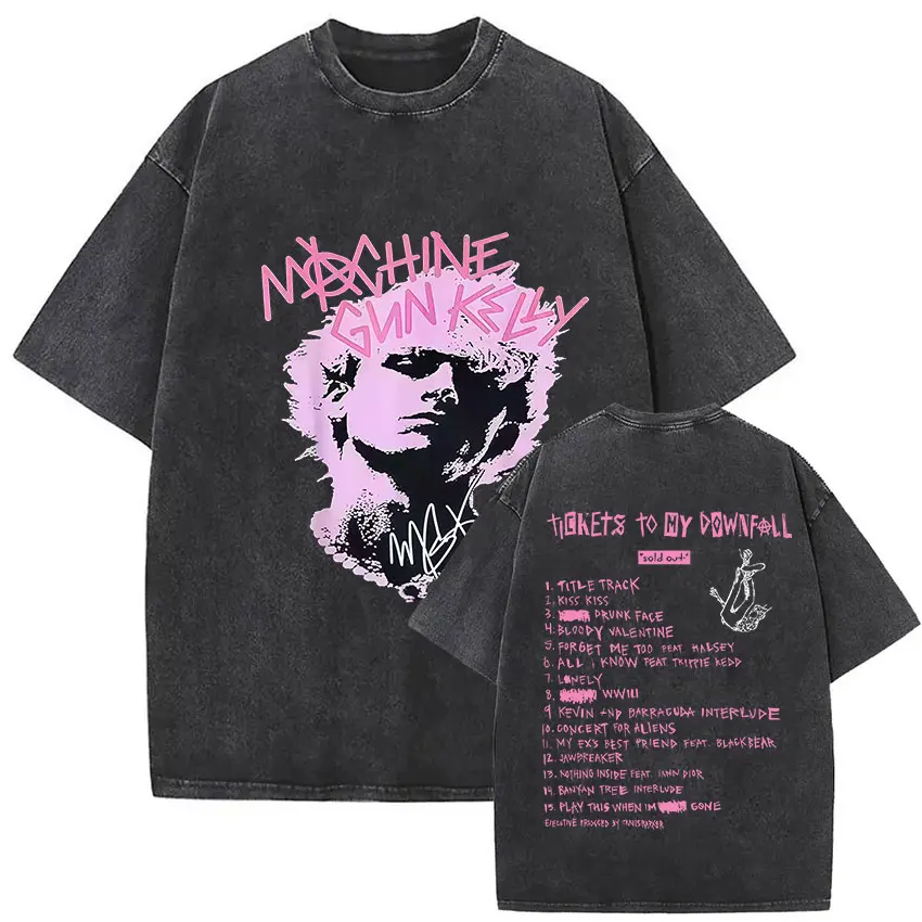 MGK Lost Americana Tour 2025-2026 خمر غسلها تي شيرت الرجال النساء الصيف موضة القطن تي شيرتات قصيرة الاكمام المشجعين هدية الملابس