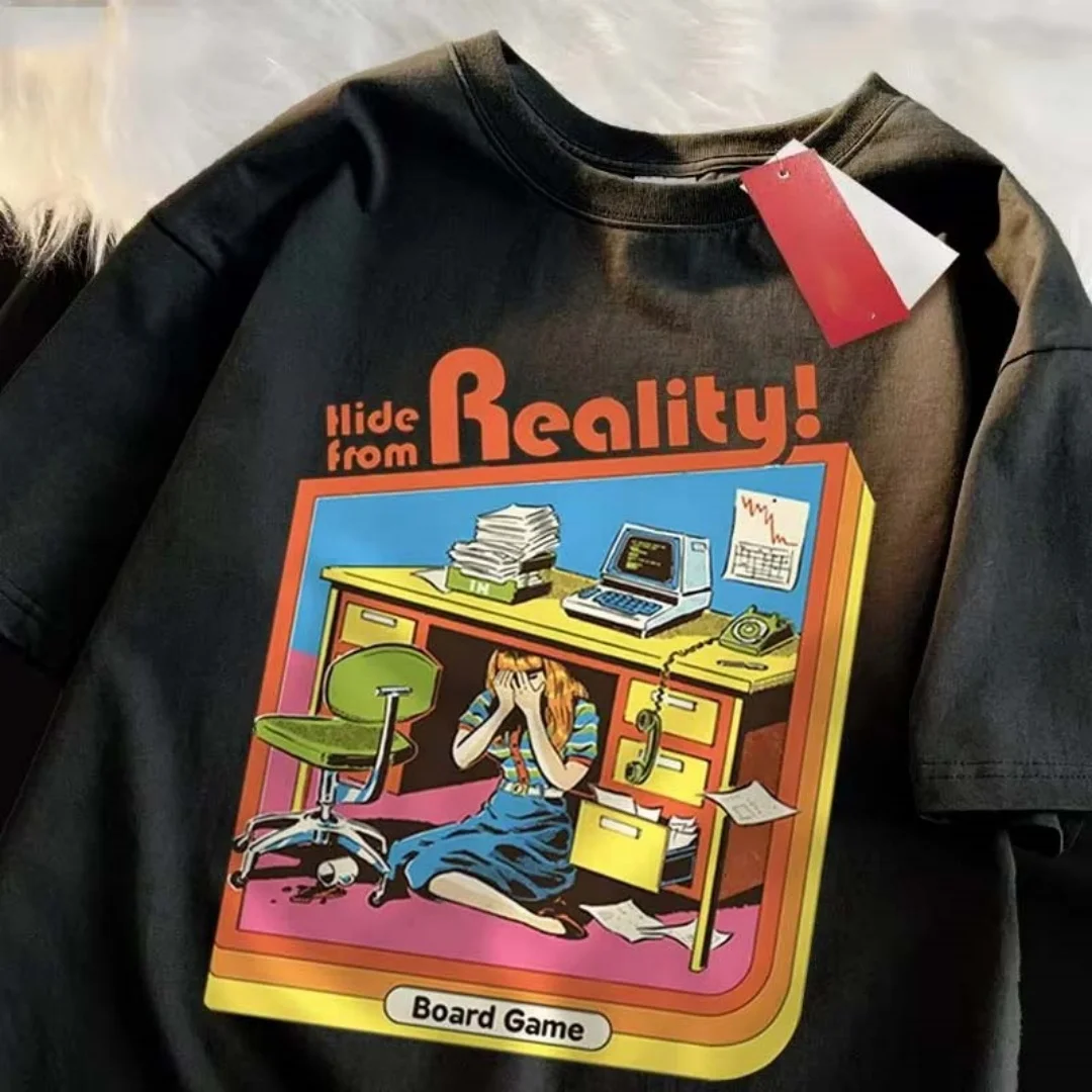 Футболка Hide From Reality с графическим принтом для настольной игры, летняя модная футболка для отдыха, высококачественная мужская и женская футболка из чистого хлопка Y2K