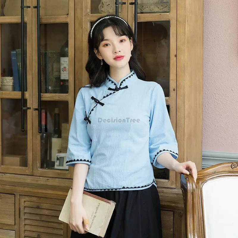 2025 chinese style casual retro women's wear women half sleeves short suit retro zhongshan suit qipao cheongsam collar top g452