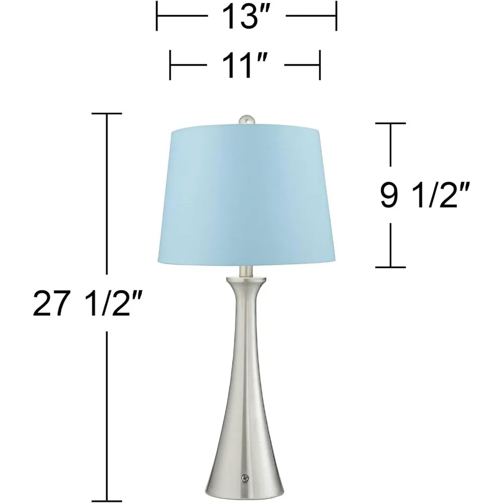 Современные настольные лампы высотой 27,5 из 2 штук с USB и розеткой переменного тока, матовый никель, металл, синий твердый переплет, современное освещение
