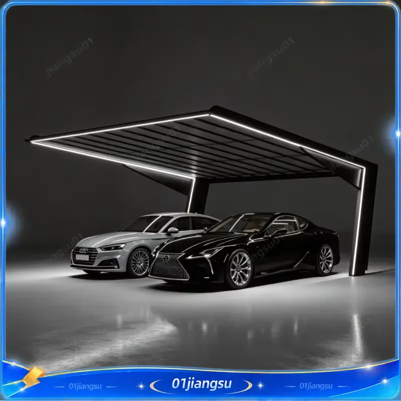 Aluminum Pergola Carport Double Garage Waterproof Louvered Roof LED Light Outdoor Parking Shelter Heavy Duty Metal Canopy