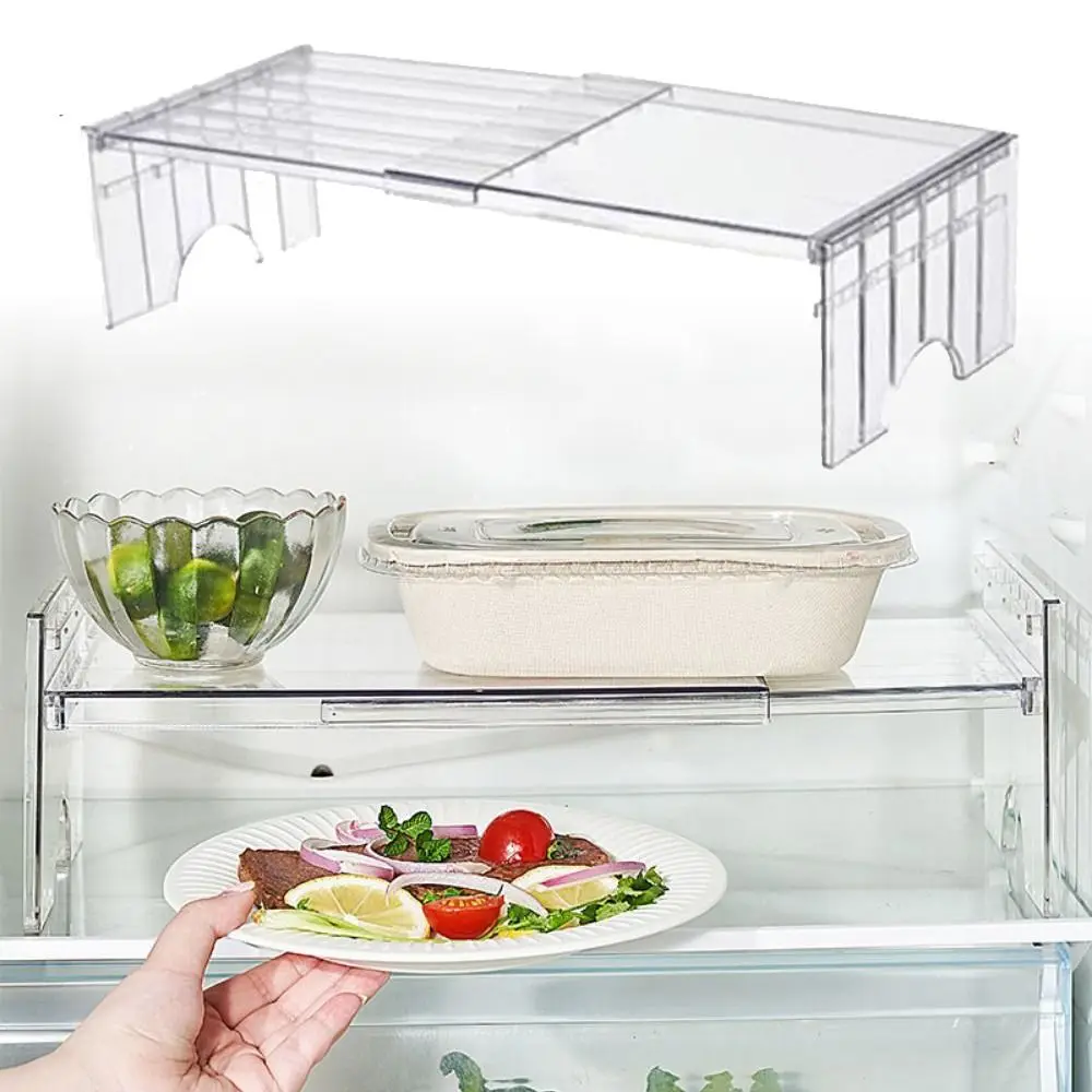 

Detachable Extendable Refrigerator Shelf 2-Level Height Adjustable Height Transparent Desktop Stand Large Load Bearing