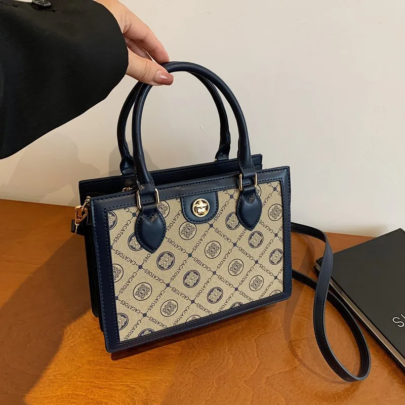 

2025 Vintage Monogram Mini Square Bag for Women Adjustable Crossbody Strap Shoulder Purse with Top Handle Day to Night Purse