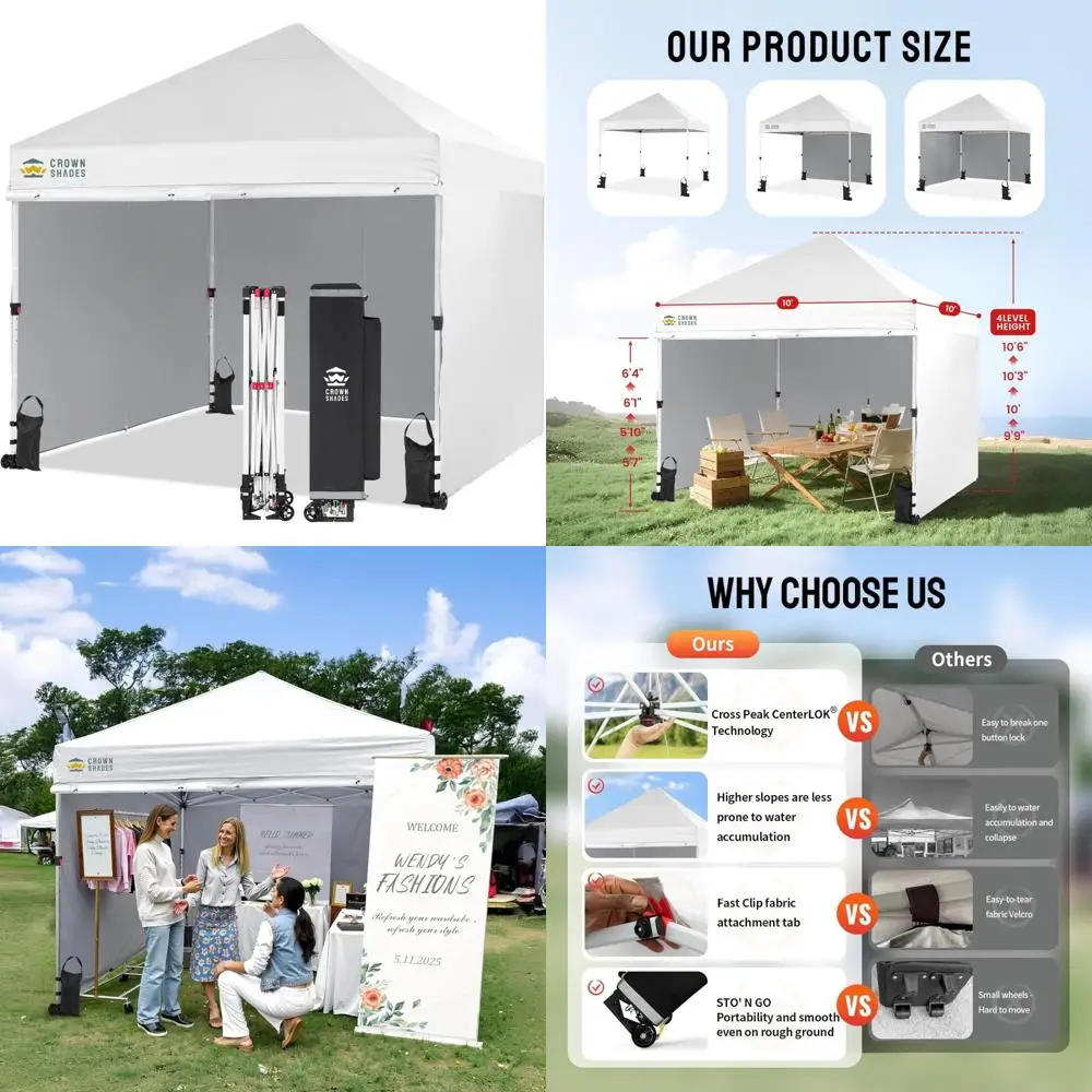 

10x10 Instant Pop-Up Canopy Tent with 400D Fabric, 4 Sidewalls, Wheels, and Upgrades for Easy 1-Person Setup