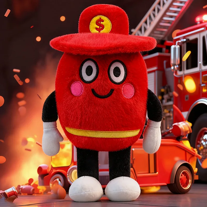 

New Cute Fire Plush Doll Soft Fluffy Firefighter Stuffed Toy Cartoon Red Mascot Pillow Kids Birthday Gift Home Decor
