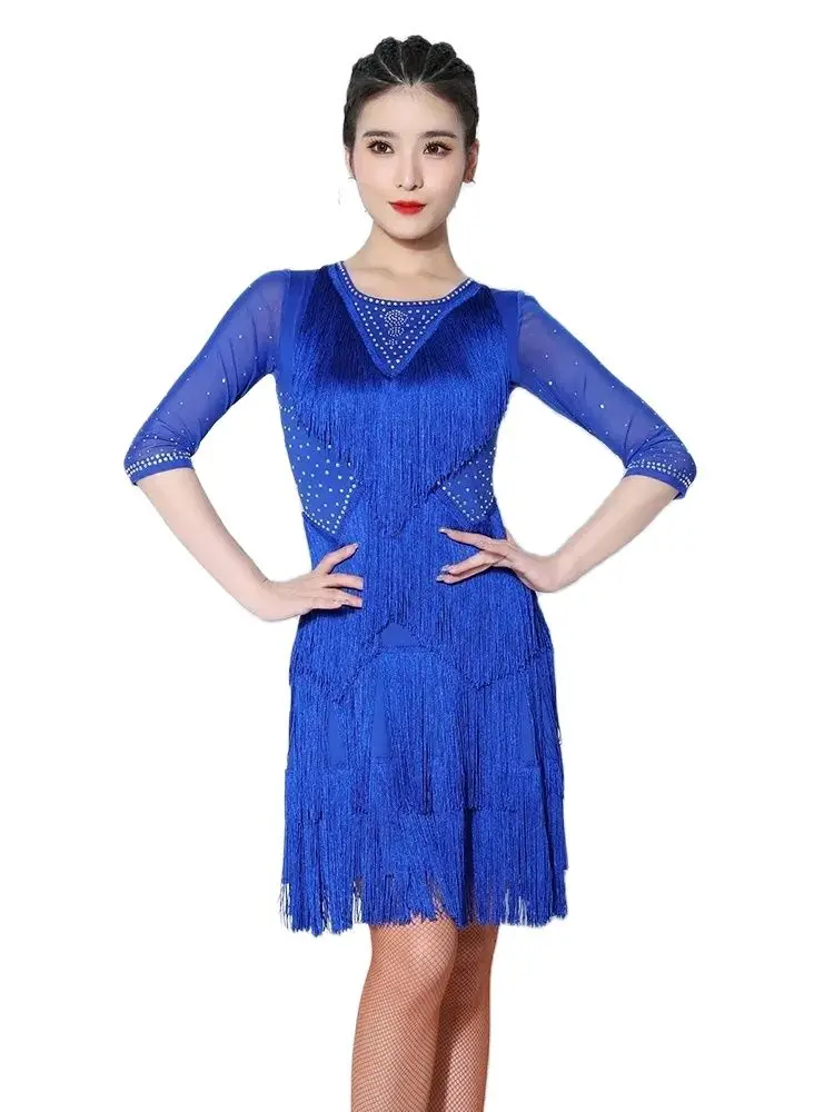 Latin dance dress performance dress for women 2023 new rumba competition dress adult group performance dress tassel dress