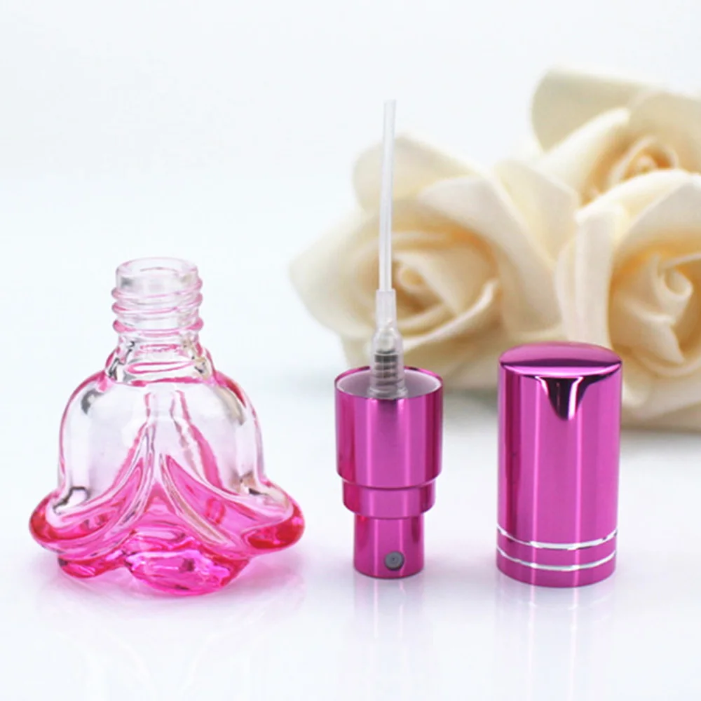 3 ピース/パック 6 ミリリットルカラフルなバラの形の空のガラス香水瓶少量サンプルポータブル香水詰め替え香り噴霧器ボトル