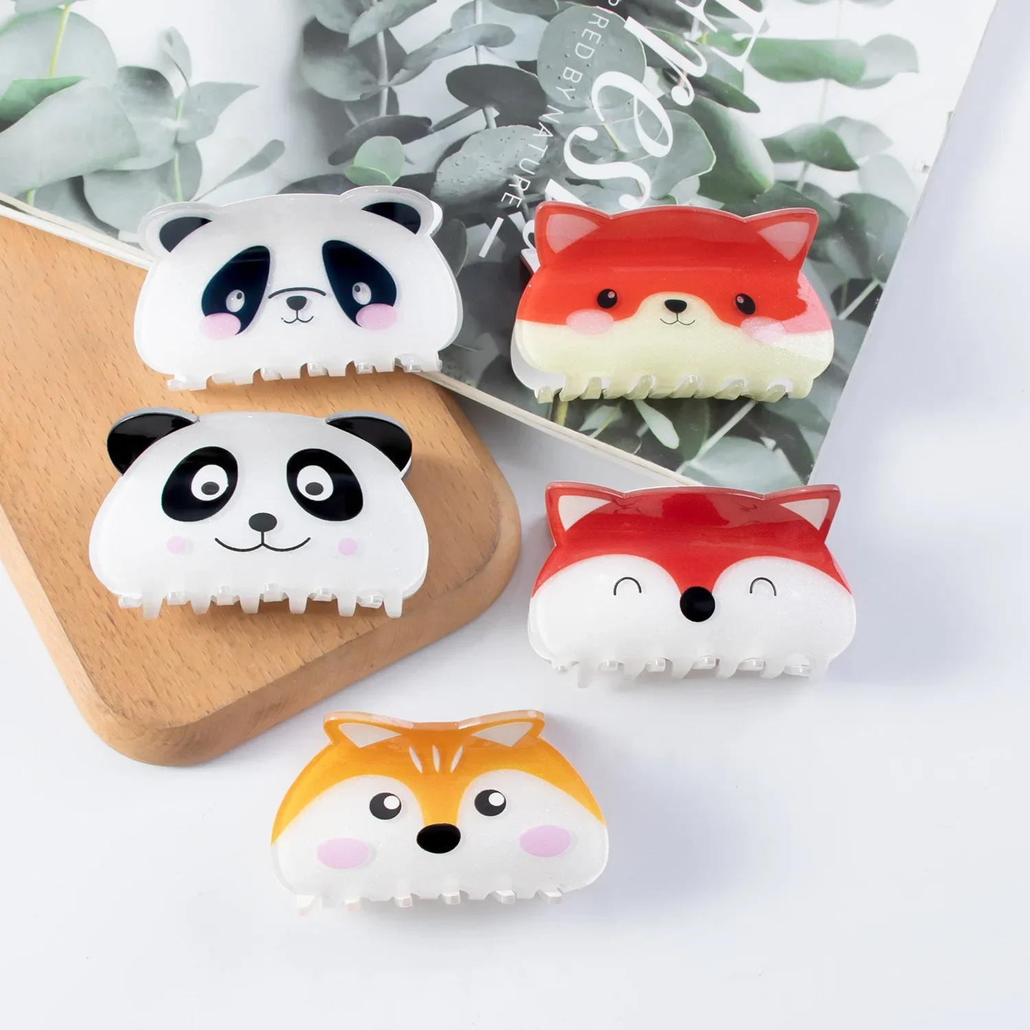 New Cute Cartoon Animal Hair Claw Acrylic Fox Panda Printing Crab Hair Clips Hairpins for Women Girls Hairwear Hair Accessories