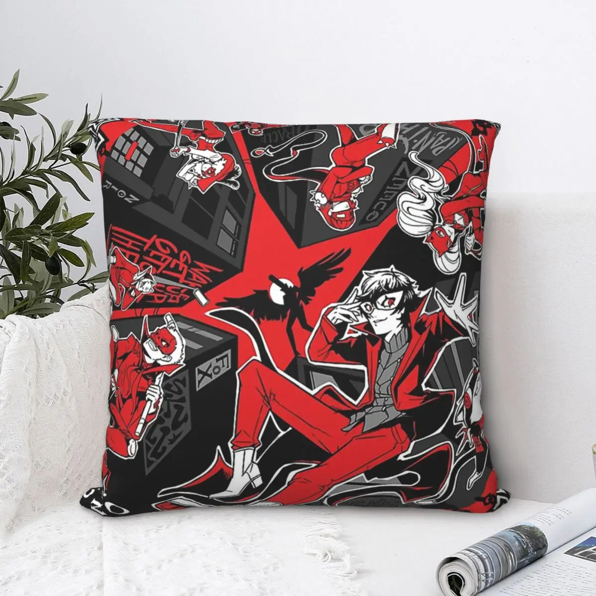 Take Your Heart Polyester Cushion Cover Persona 5 Morgana Game For Sofa Car Decorative Breathable Hug Pillowcase