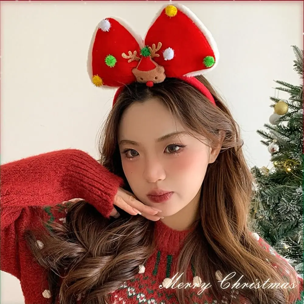 

Christmas Decoration Christmas Headband Elk Hair Hoop Santa Antlers Headband Reindeer Party Dress Up Plush Bow Red Hair Band Kid