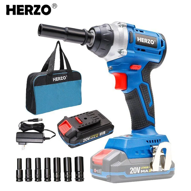 

HERZO Cordless Impact Wrench 20V 350Nm Brushless Electric Wrench Socket Battery Impact Driver Kit 1/2 Inch Power Tool