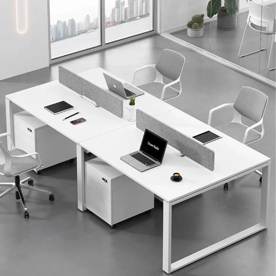 Staff Table Office Furniture: Staff Desk, Simple Modern Screen, Card Space, Work Desk, Four Manual Desks, Staff Desks, Computer