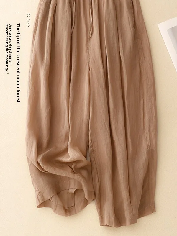 

Новые летние брюки-фонарики из хлопка и льна в стиле ретро, большие размеры, женские свободные утягивающие повседневные двухслойные брюки для похудения...