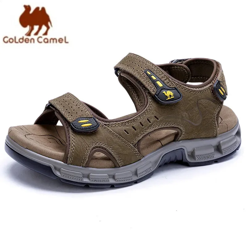 GOLDEN CAMEL Men's Summer Sandals Leather Open Toe Hiking Sandal Walking Beach Shoes for Men Water Athletic Premium Waterproof