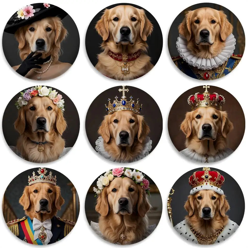 

Golden Retriever Dog Funny Badges Round Exquisite Badge Brooches Creative Pins For Clothes Hat Backpack Gift Accessories