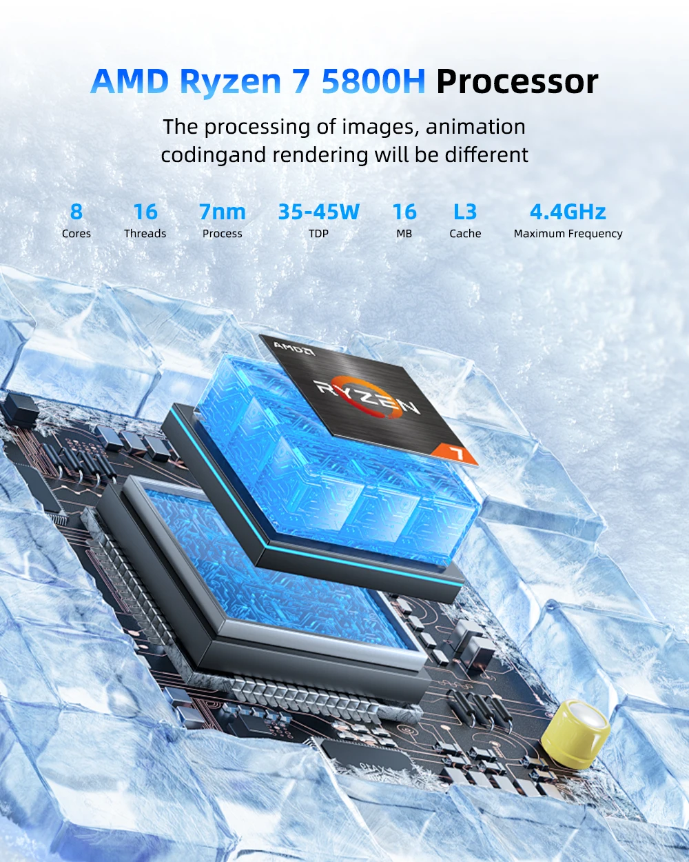 ZXIPC Mini-PC AMD R7 5800H 8-Core 16-Thread-Computer 16 GB DDR4 512 G PCIe 3.0 SSD WiFi 6 BT5.2 Mini-PC Desktop-Computer 4 Display