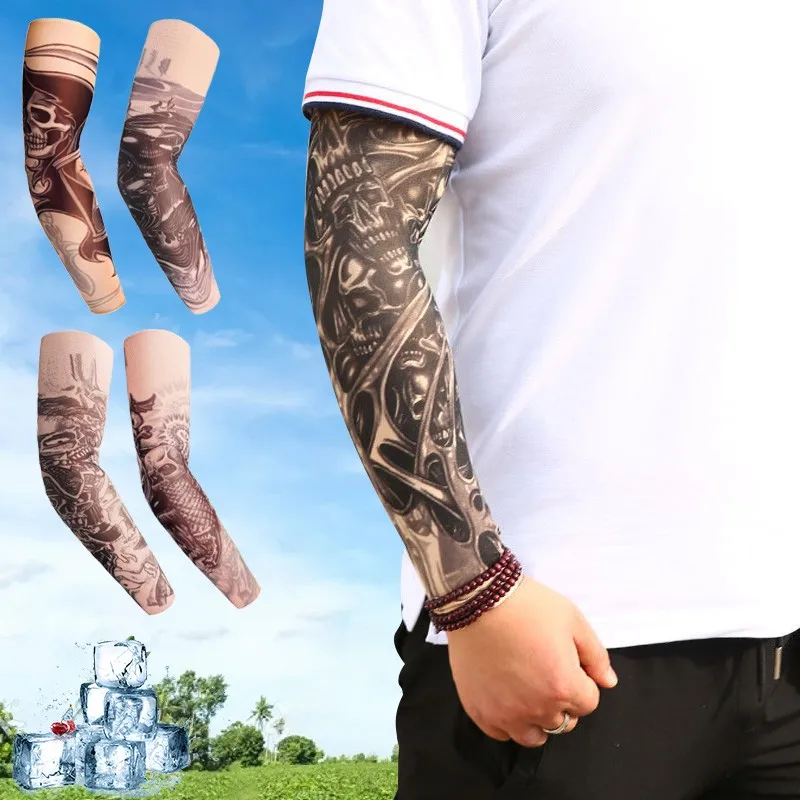 24 Styles Ice Silk Sleeves Quick-drying Breathable Seamless Cooling Arm Sleeves UV Protection Cycling Tattoo Sleeves Cover