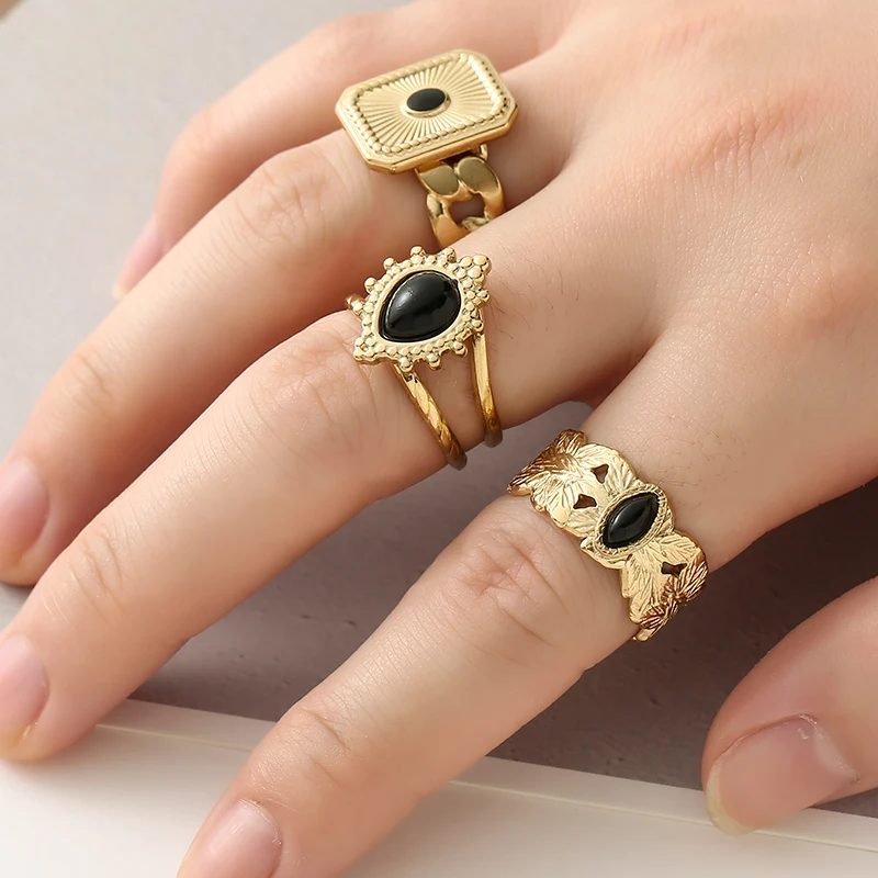 Luxury Rings for Women Stainless Steel Bohemian Open Rings Adjustable Lady Simple Boho Jewelry