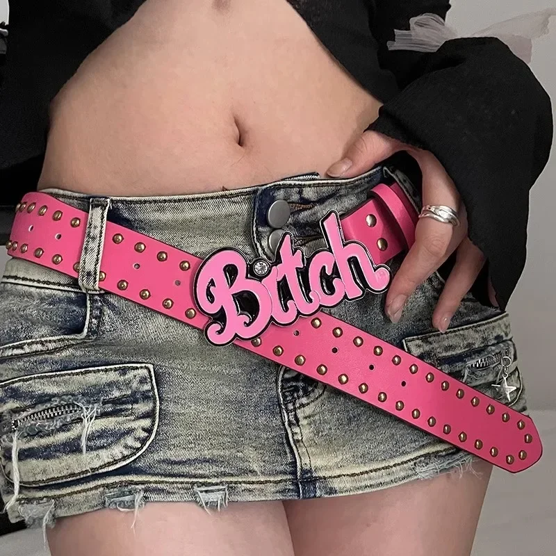 Personality Women's Belt Spicy Girl Style European and American Street Letter Pink Belt Women's Subcultural Belt Versatile