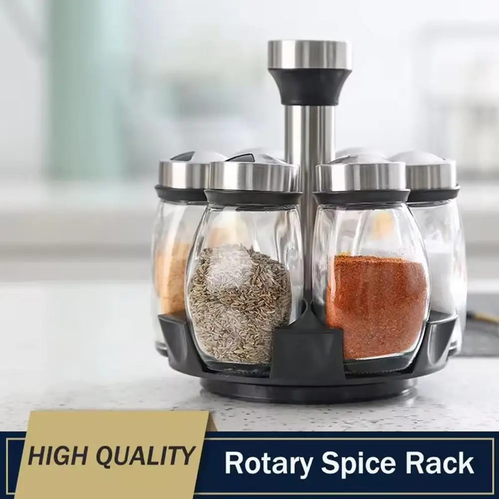 6-Jar Revolving Spice Rack Seasoning Jar Combination Set Rotating Base Seasoning Bottle Spice Storage Container