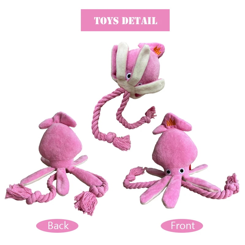 Cute Squid Small Dog Toy Interactive Plush Pet Puppy Rope Toys Pink Chew Squeak Toys For Dogs