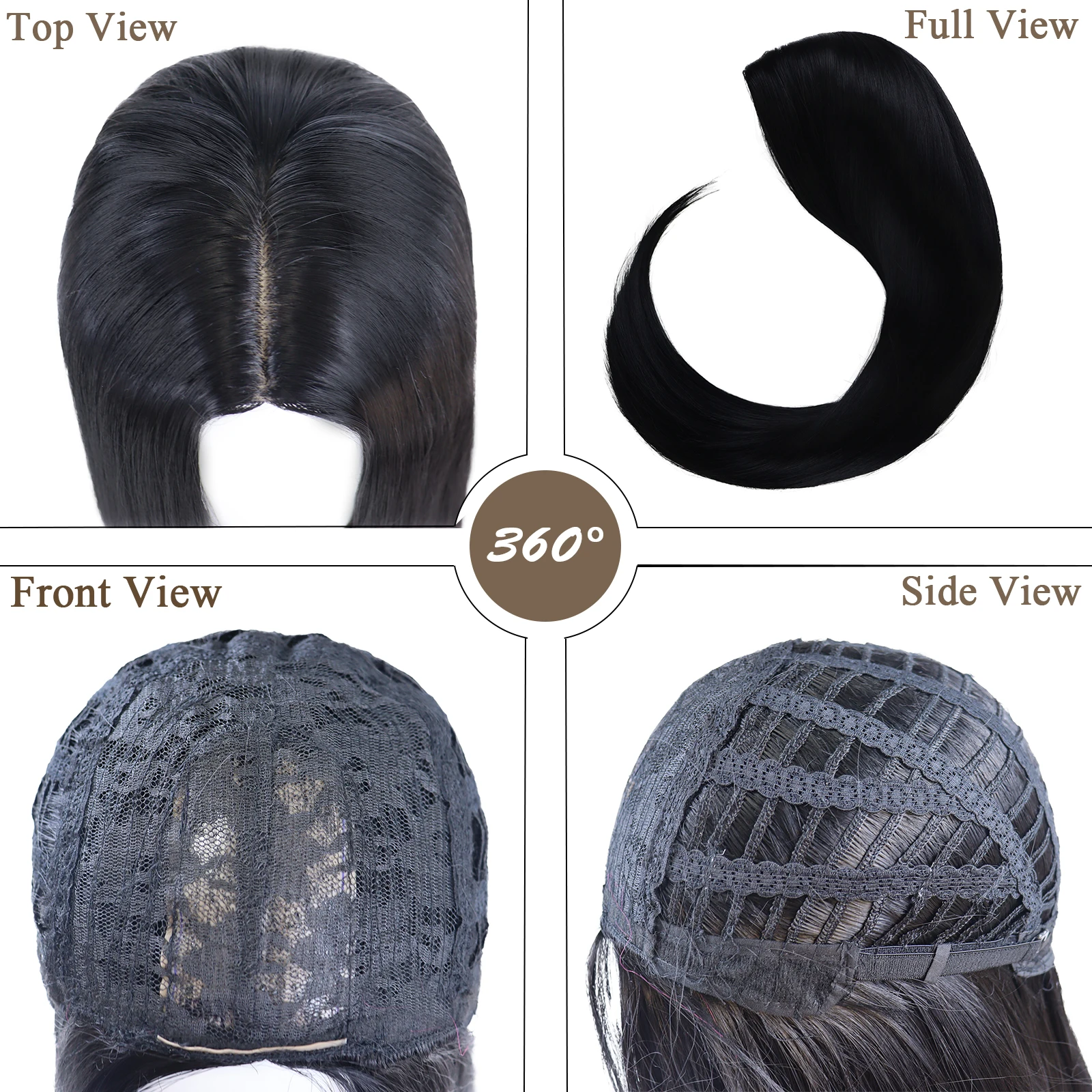 Peluca larga y recta negra para mujer, pelo Natural sintético resistente al calor con parte media para disfraz diario de Halloween, pelucas negras completas