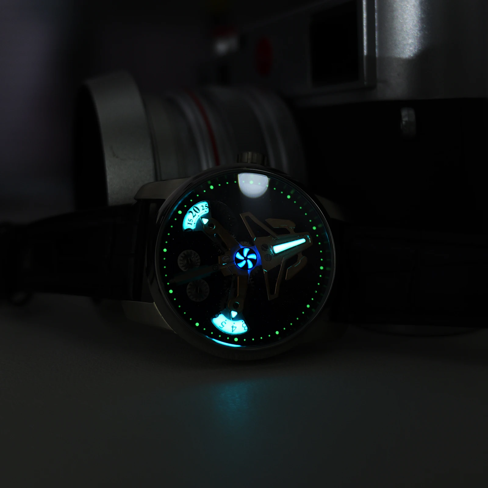 OBLVLO New Design Airplane II Mens Self-Winding Automatic Watch Luxury Leather Luminous Waterproof Sport Watch for Men SK-A-II