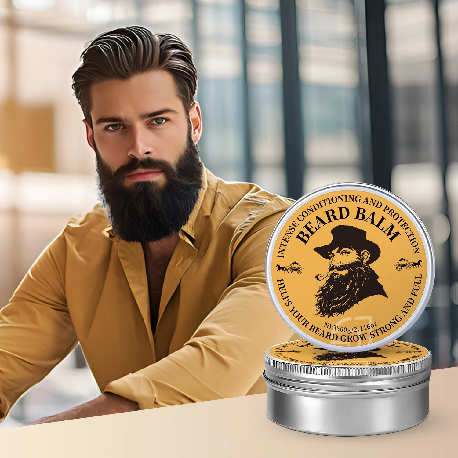 60g Natural Beard Balm Man Beard Growth Cream Moisturizing Smoothing Gentlemen Beard Styling Professional Care Thicker Creams