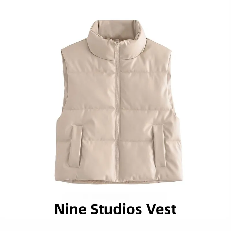 

Женская куртка из искусственного хлопка Nine Za, маленькая верхняя одежда с высоким воротником и скользящим волокном, однотонная застежка-молния из полиэфирного волокна